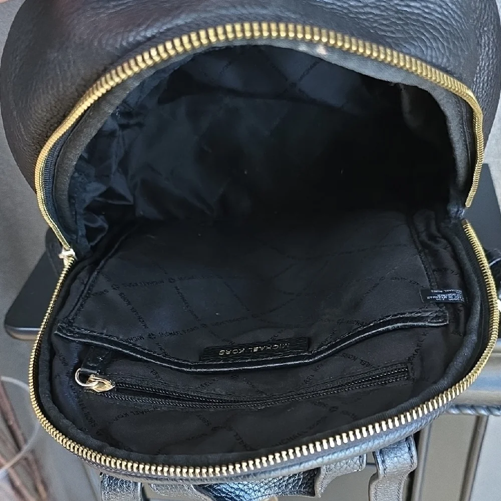 Michael Kors Black Pebbled Leather Backpack with Gold Hardware
